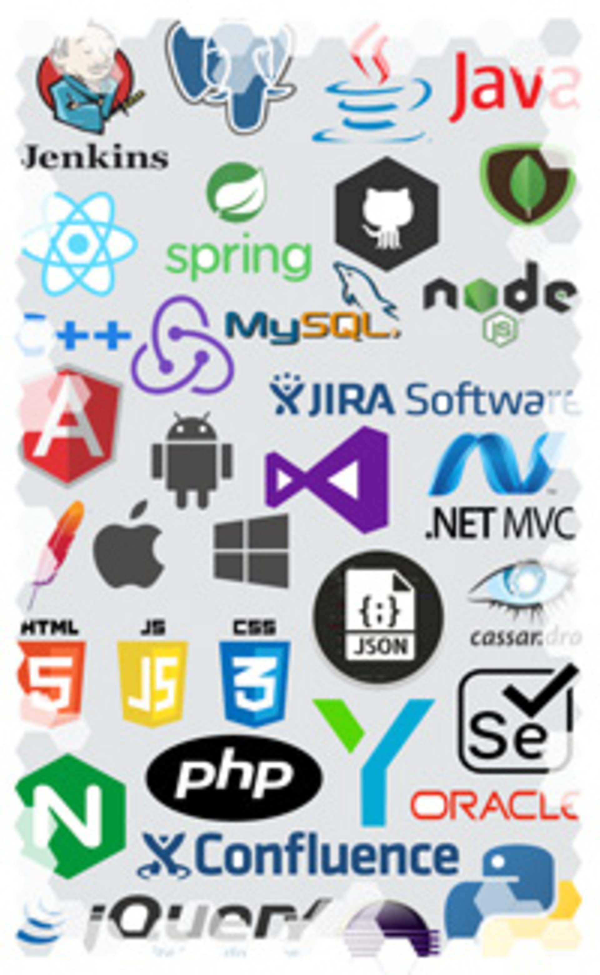 Icons von Tools für Projektmanagement, Wissensmanagement und Backend-Entwicklung